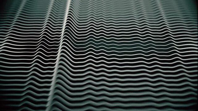 Abstract 4K animation of sound wave graphics. Monochrome technological background in cool tones. Seamless loop for data visualization and scientific projects
