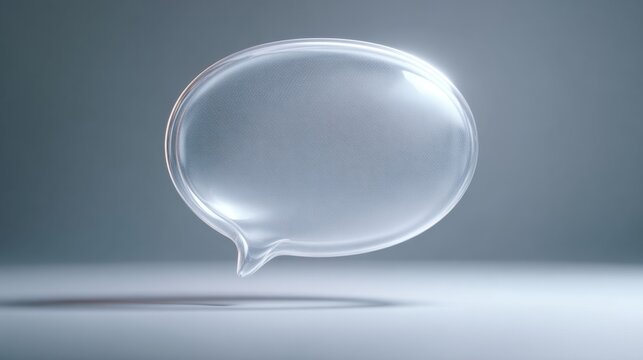 Clear speech bubble floating above a smooth surface in a neutral background during the daytime