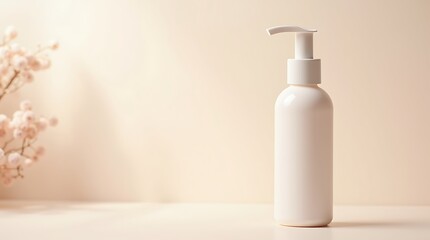 Clean Skincare Bottle Still Life with Frosted Glass on Pastel Neutral Background