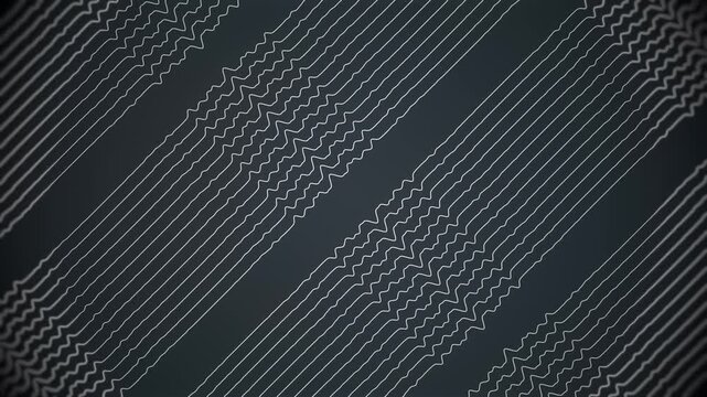 A minimalist 4K animation of diagonal signals that create a glitch or interference effect. A monochrome, technological background. Seamless loop for IT, VJ, and futuristic projects