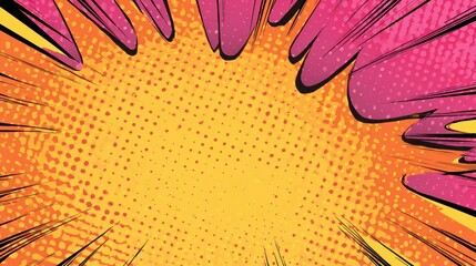 Bright colors and dynamic design show a comic-style explosion effect in a bold graphic format