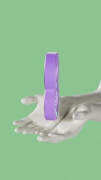 International Women's day vertical animated banner. 3D Models of female hands in cloud dancer color, holding number 8. Pastel green color background. Give To Gain IWD 2026 concept.