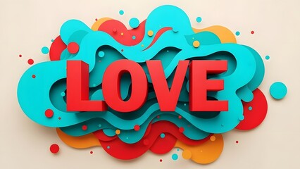 Colorful love concept with abstract shapes and splatters on beige background