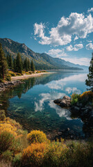 Lake Tahoe California Shoreline and Clear Blue Water, Hiking and Sightseeing Destination in Sierra Nevada Mountains, Travel and Outdoor Activity in Nevada State Parks