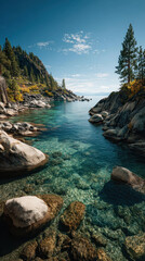 Lake Tahoe California Shoreline and Clear Blue Water, Hiking and Sightseeing Destination in Sierra Nevada Mountains, Travel and Outdoor Activity in Nevada State Parks