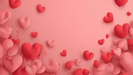 Romantic pink and red 3D hearts floating background for Valentines Day, love, or wedding concept with copy space on soft rose color backdrop