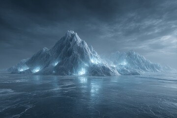 Isolated arctic habitat with glowing ice structures nature landscape remote environment mystical viewpoint conceptual exploration