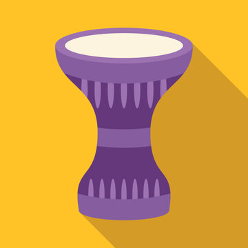 Purple darbuka drum in flat style with long shadow creating music and rhythm