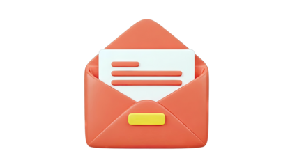 3D Render of an Open Orange Envelope with a Letter and Yellow Seal