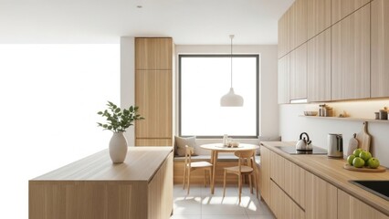 Modern kitchen with wooden accents and natural light