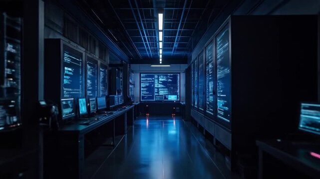 Data Center Corridor: Servers, Code, and Network Security in Blue Light