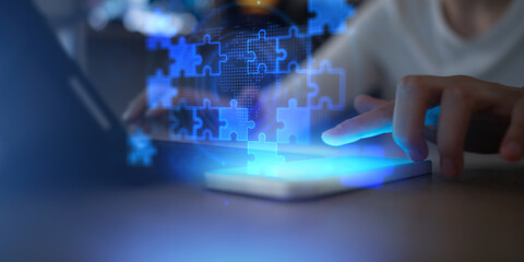 Mobile App Development and UX/UI Design Digital Integration Interface on Virtual Screen.