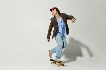 Stylish teenager skates confidently during a vibrant indoor session filled with energy