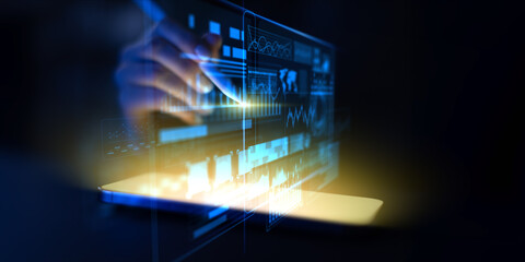 Futuristic Touchscreen Interface with Digital Data Visualization and Analytics Dashboard.