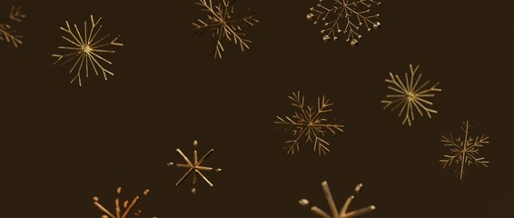 Abstract design with golden snowflakes falling on a dark brown background. Perfect for Christmas,...