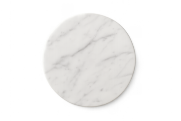 Round white marble plate on transparent background