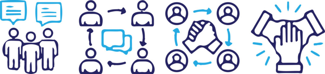 teamwork bule line business man partnership people human resource team icon set vector illustration collection design 