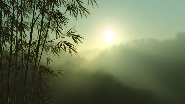 Sunrise over bamboo forest - Powered by Adobe