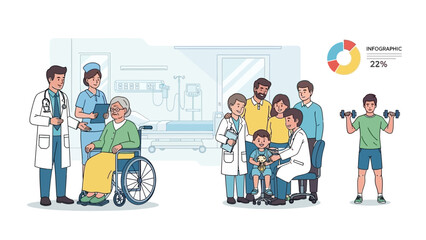 Medical professionals assist patients in various health and wellness activities in a clinical setting.