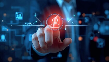 businessman pressing a touchscreen button