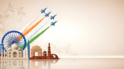 India republic day celebrations with aerial stunt and monument