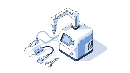 Medical equipment with suction and diagnostic tools on a white background