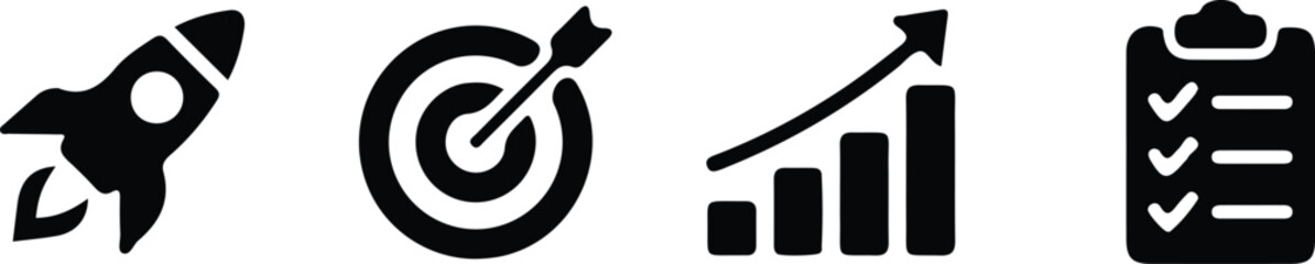 goals reaching black icons set vector illustration design collection 