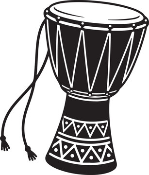 Black and White Djembe Drum Icon Vector Illustration with Tribal Pattern