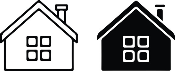 two house black black line icon set vector illustration logo style 