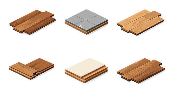 Collection of wooden and stone flooring samples on display