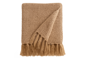 Cozy brown waffle knit throw blanket with fringe
