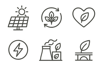 Line icons of renewable energy and sustainability symbols