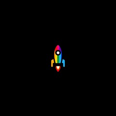 Small rainbow rocket ship with exhaust on Photo black background spaceship space
