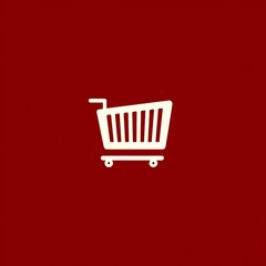 Simple Photo White Shopping Cart Icon on Red Background symbol commerce