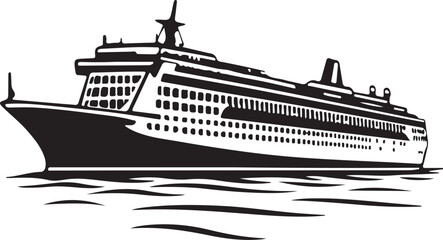 Black and White Cruise Ship Illustration Icon Logo isolated on White