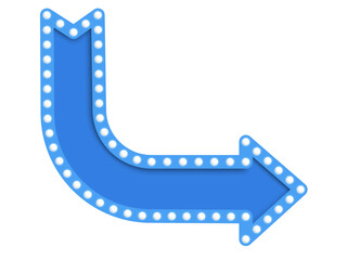 Fototapeta premium blue neon sign, blue background with arrow, blue arrow sign, 3d render of blue billboard light bulb with arrow shape.