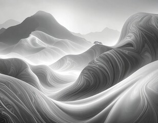 Silver grey colors romantic landscape art illustration