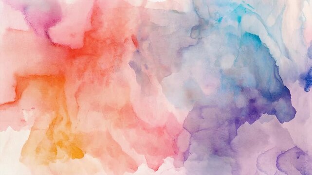 Abstract Pastel Watercolor Background, Colorful Soft Paint Texture Animation on Paper