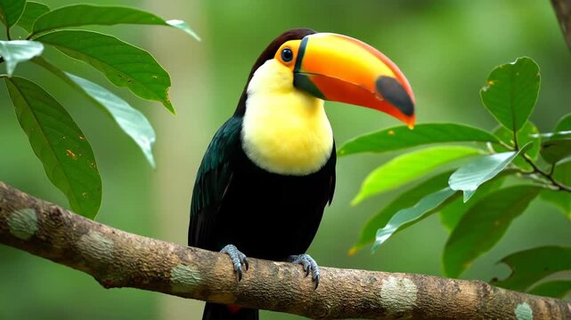 Close-up of Toco Toucan Perched on Tropical Tree Branch