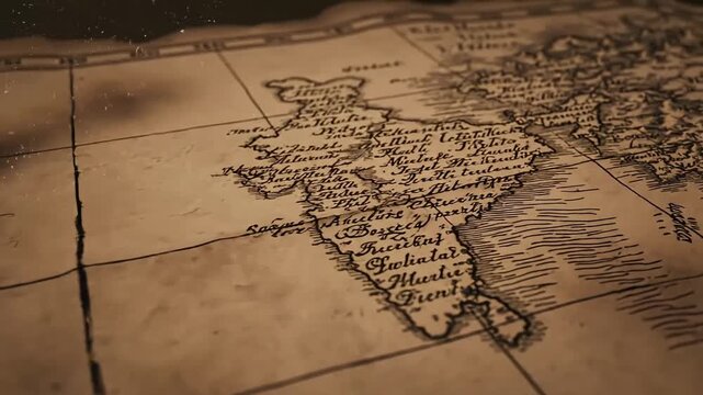 Vintage Map of India with Compass Rose and Historical Details.