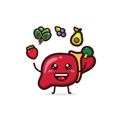 liver cartoon with healthy food