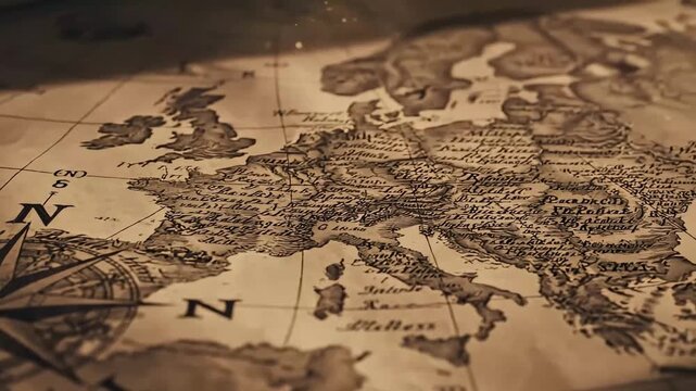Vintage Map of Europe with Compass Rose Old World Exploration and Discovery.