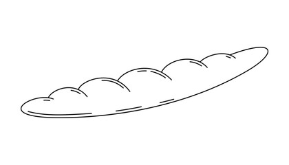 Baguette Bread Icon Isolated on White Background, Black and White Line Art Vector Illustration of Fresh Long Loaf for Bakery Design