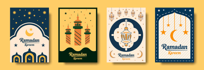 Ramadan kareem islamic decorative vector set featuring card poster flyer and holiday cover designs