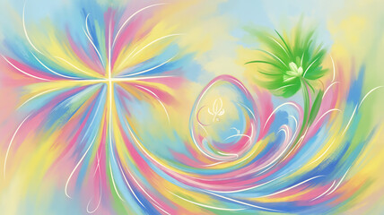 Fototapeta premium Colorful abstract Easter egg surrounded by swirls and flowers 