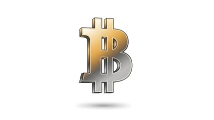 Obraz premium Metallic Bitcoin symbol in gold and silver tones, isolated on a white background, representing cryptocurrency, digital finance, blockchain technology, and modern virtual currency