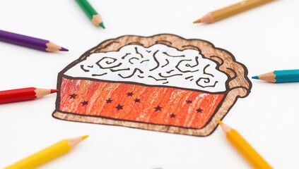 National pie day piethemed coloring sheet with colored pencils and halffinished festive dessert design for creative activities