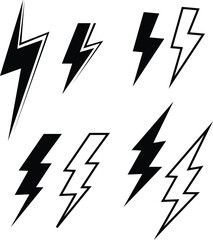 Lightning Bolt Vector Icon Set for Energy and Power Concepts