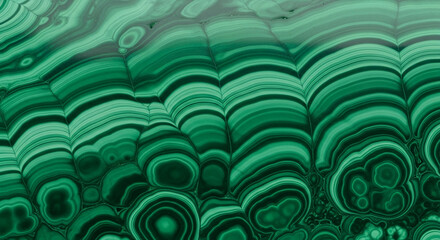 Close-up of malachite stone texture showing green concentric rings and lines, creating a swirling pattern Ideal for design, background, or wallpaper