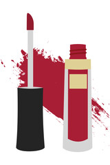 Luxury red lipstick and lipgloss flat vector set for makeup cosmetics and fashion beauty